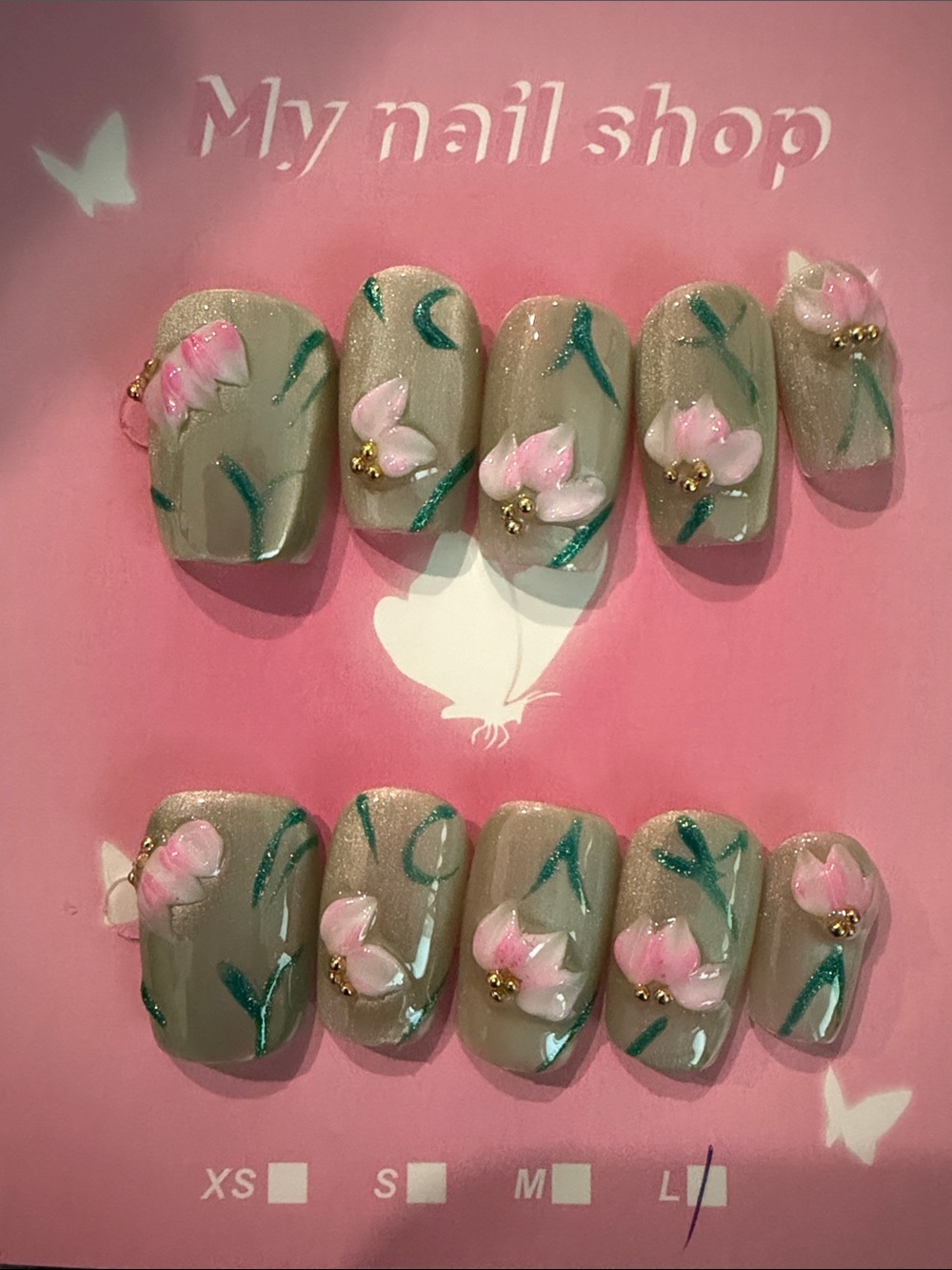 Elegant Pink Floral handmade acrylic Press-On Nails - Women Makeup